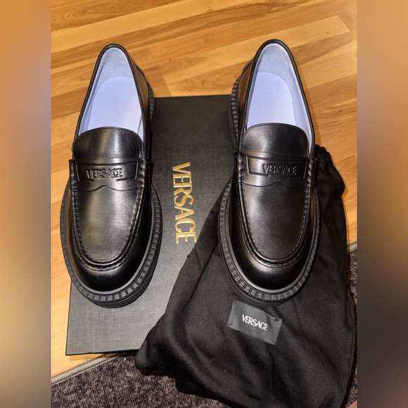 Authentic Versace Men's Elegant Black Slip-On Loafers
